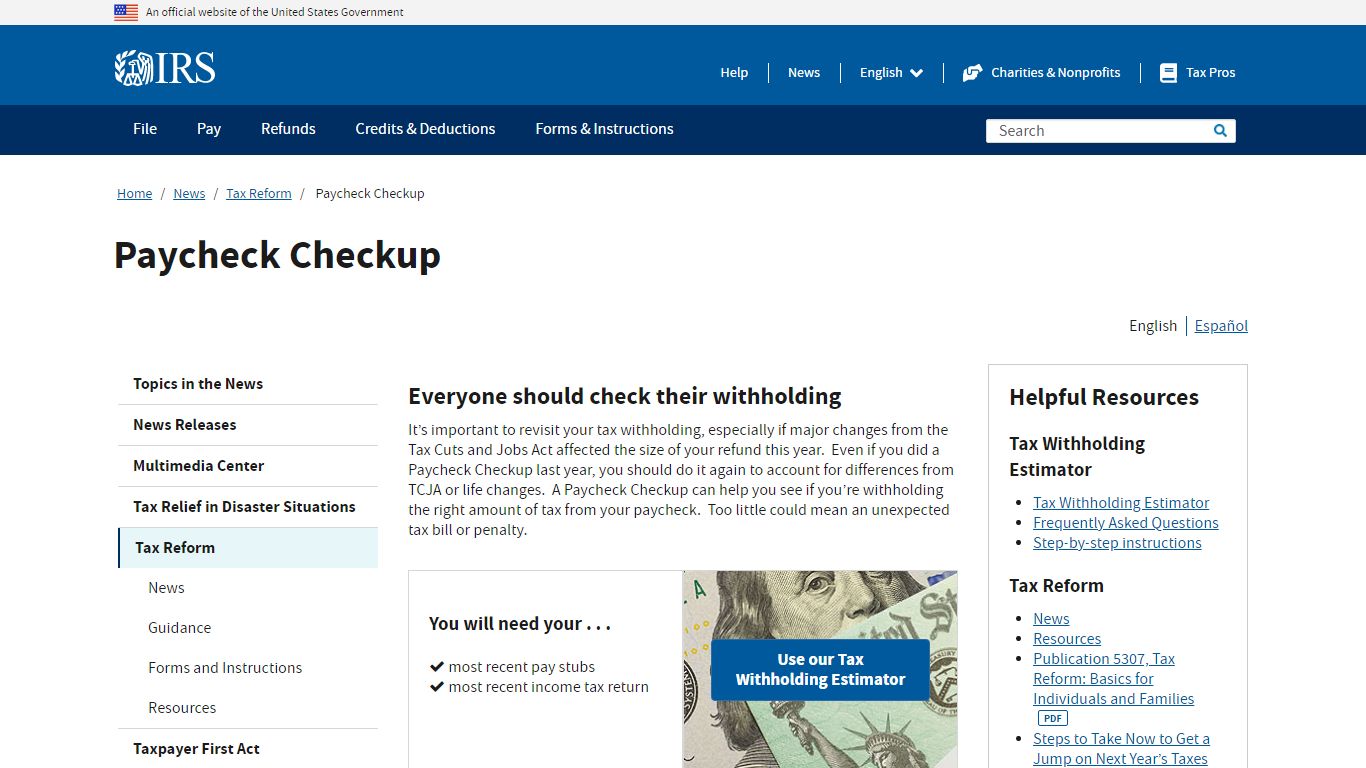 Paycheck Checkup | Internal Revenue Service - IRS tax forms